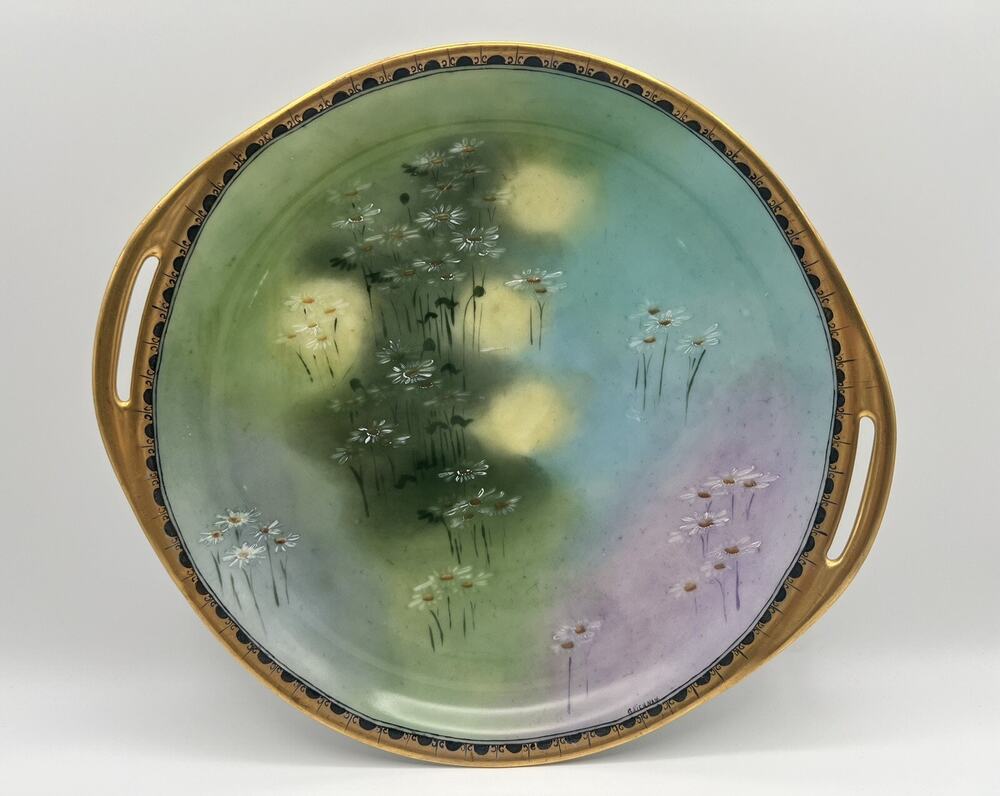 Hand Painted Floral Gold Handled Plate 12” Signed G. Kiernan Haviland France